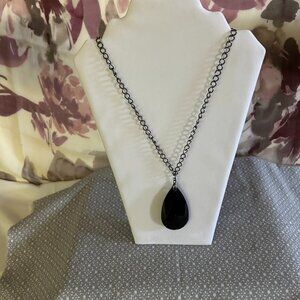 Handmade, long black aluminium chain, black long gem stone